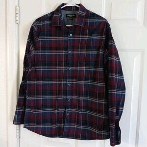 Claiborne Stretch Men’s Long Sleeve Button Front Plaid Shirt Large 100% Cotton